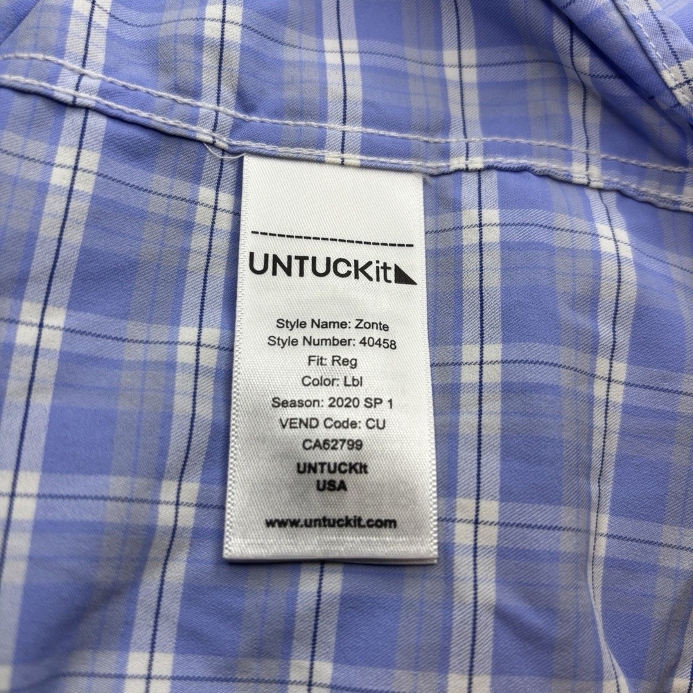 UNTUCKit Zonte Blue Plaid Performance Stretch Men's Medium Button Down Shirt - Picture 8 of 8